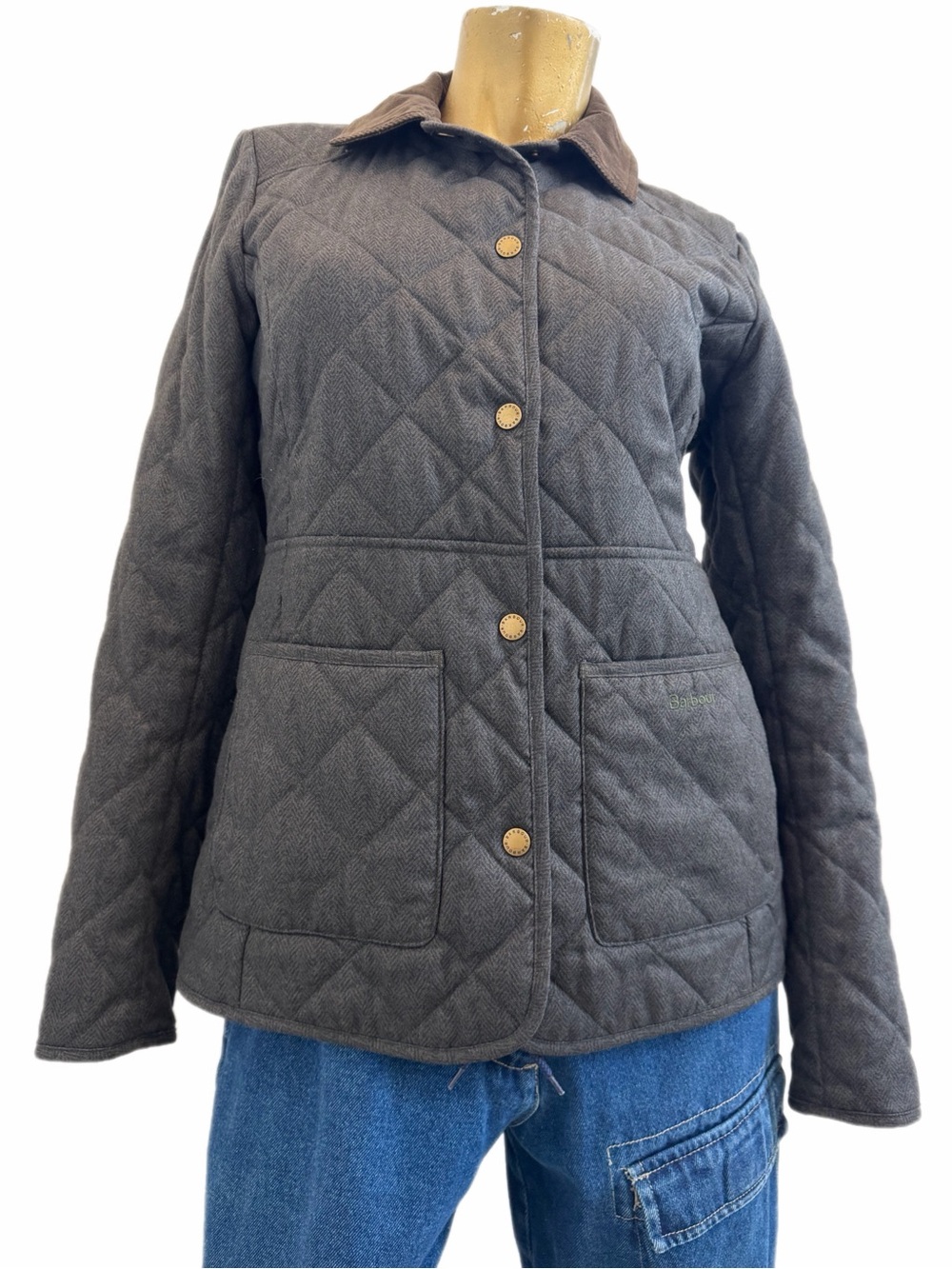 Barbour Helvellyn Quilted Jacket Olive Herringbone Tartan Women’s US 6